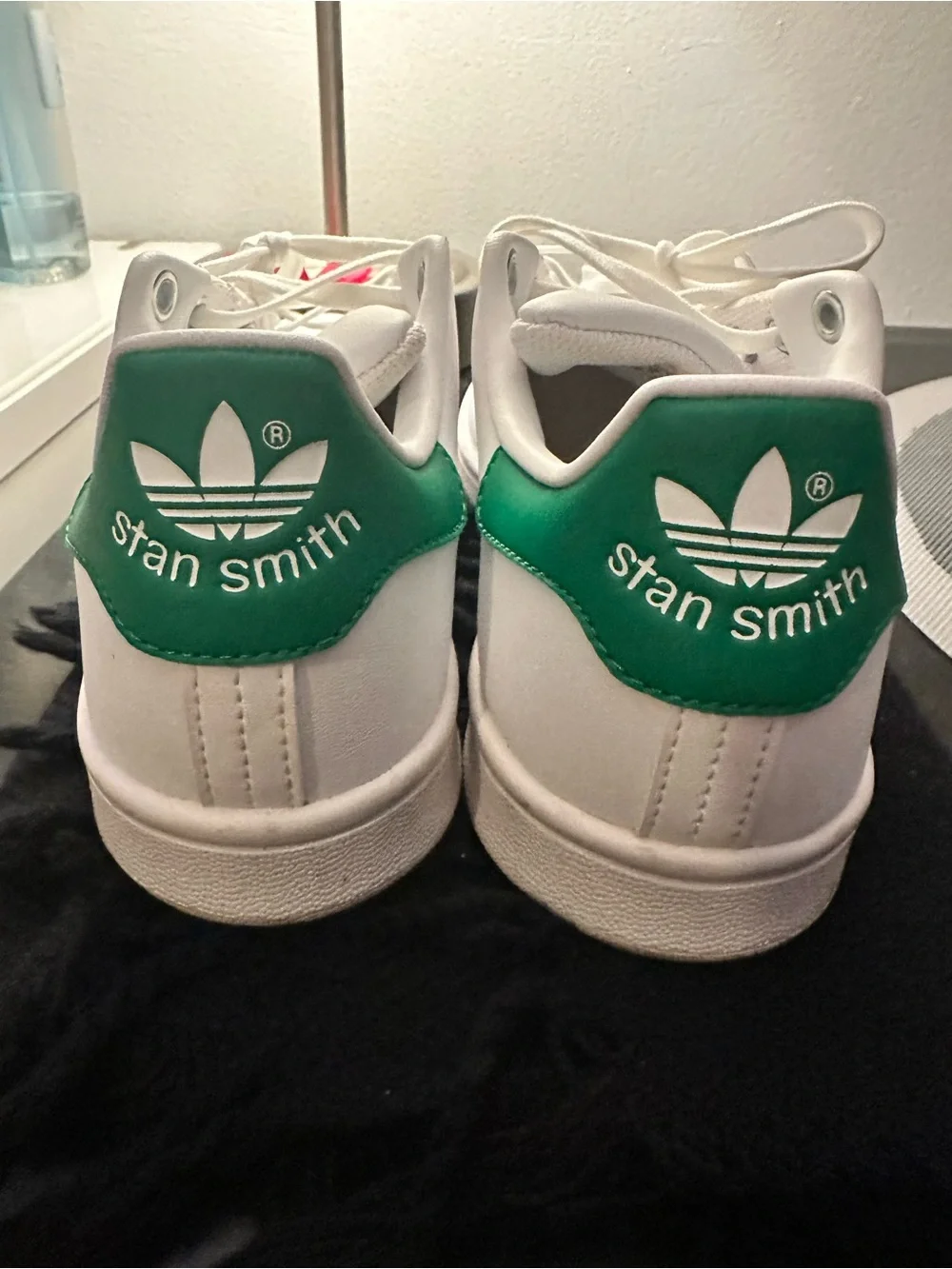 adidas Kids White Leather Sneakers with Green Heel Tab